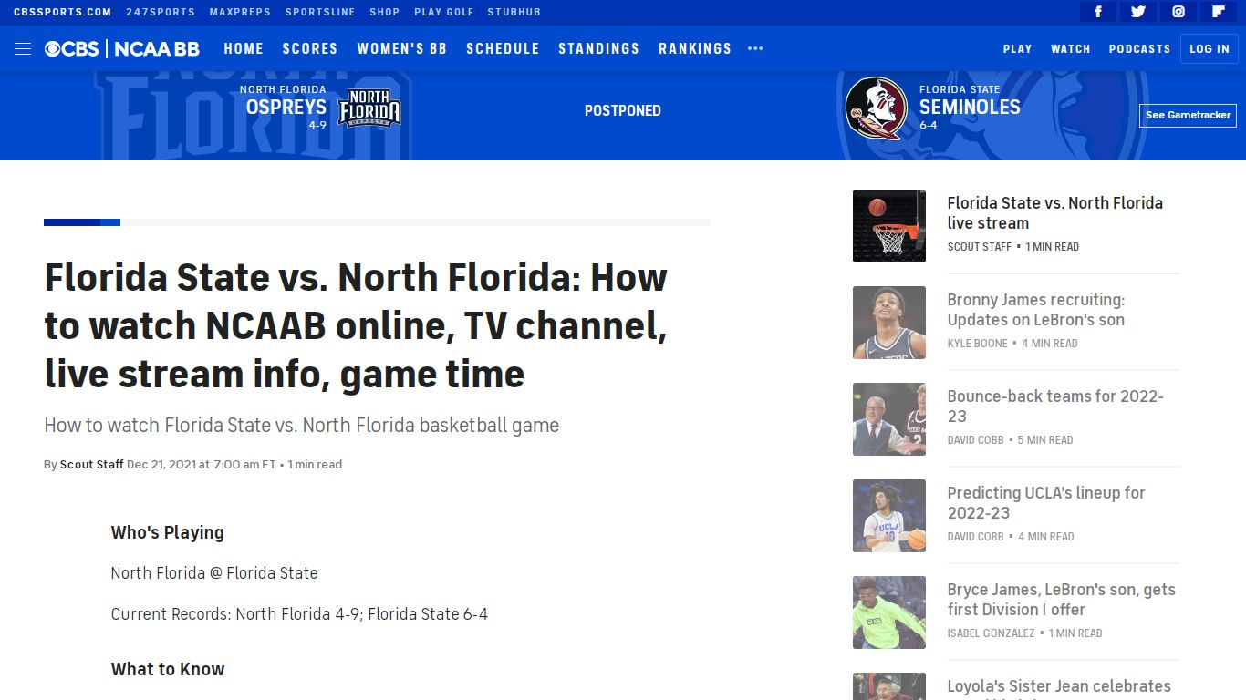 Florida State vs. North Florida: How to watch NCAAB online, TV channel ...