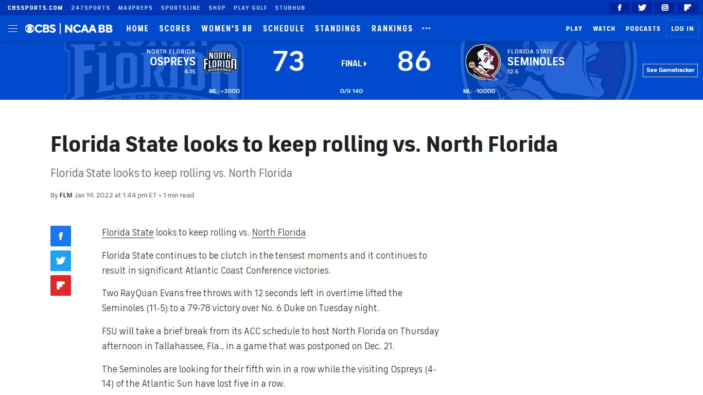 Florida State looks to keep rolling vs. North Florida